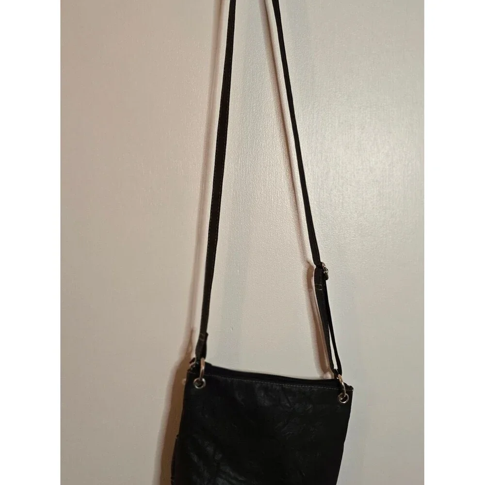 Rosetti Black Crossbody Multipocket Vegan Leather Bag with Contrast Stitching